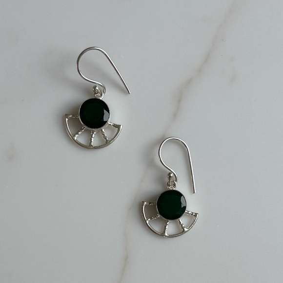 NWOT Sundance Phoenician Fan Earrings Green Onyx Sterling Silver